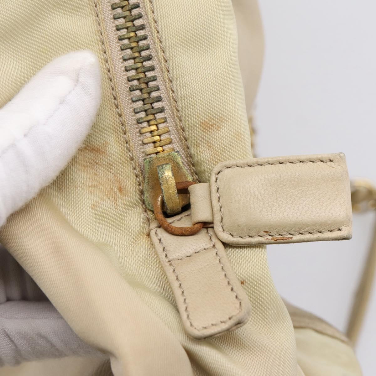 PRADA Chain Tote Bag Leather Beige Gold Auth bs37400