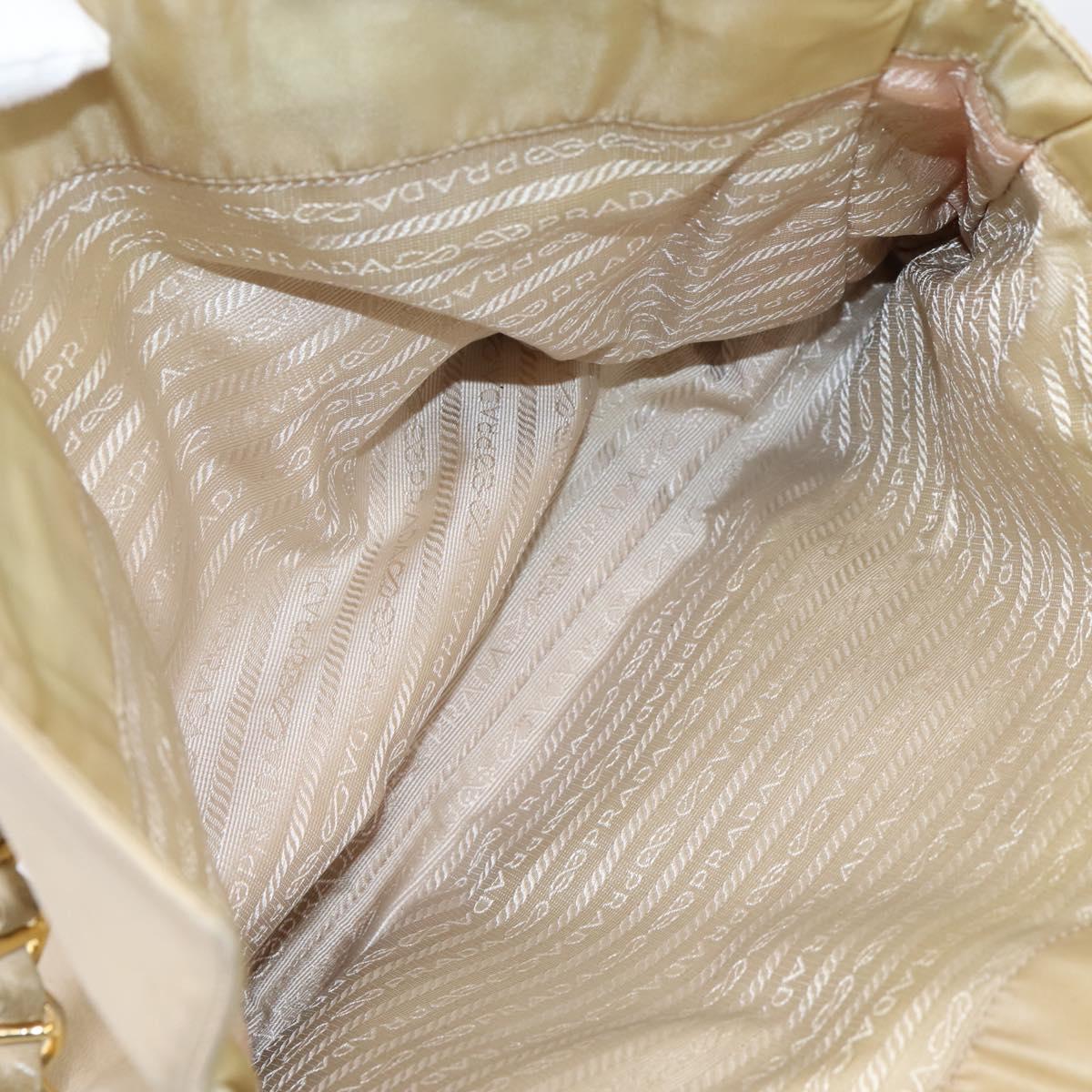 PRADA Chain Tote Bag Leather Beige Gold Auth bs37400