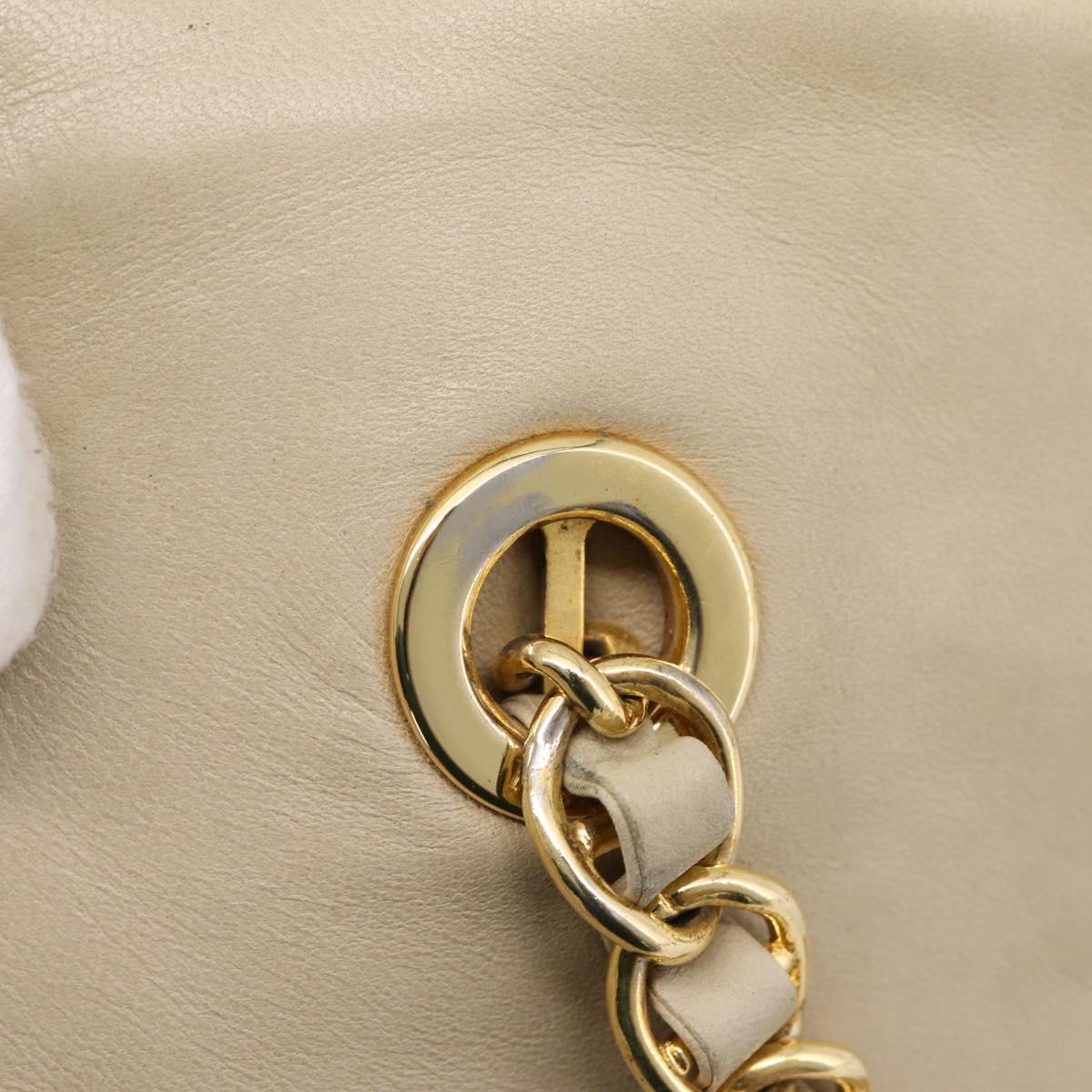 PRADA Chain Tote Bag Leather Beige Gold Auth bs37400