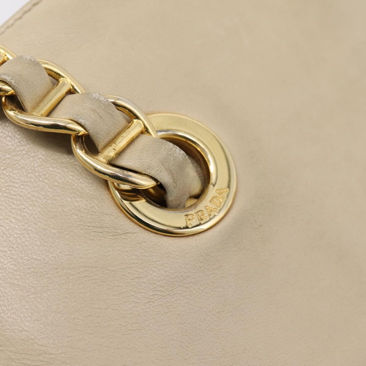PRADA Chain Tote Bag Leather Beige Gold Auth bs37400