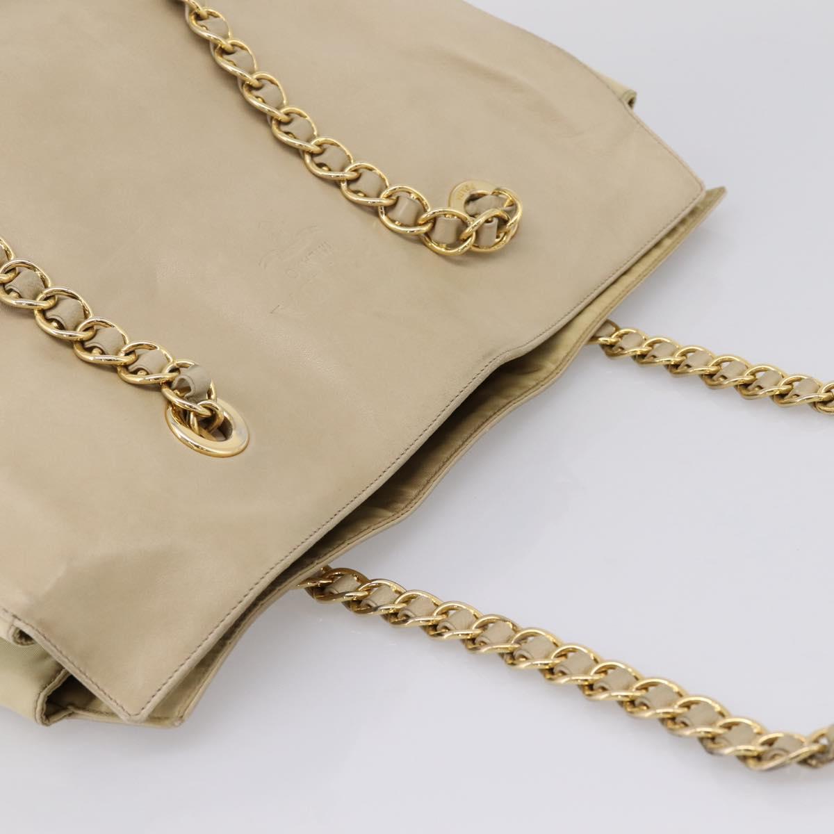 PRADA Chain Tote Bag Leather Beige Gold Auth bs37400