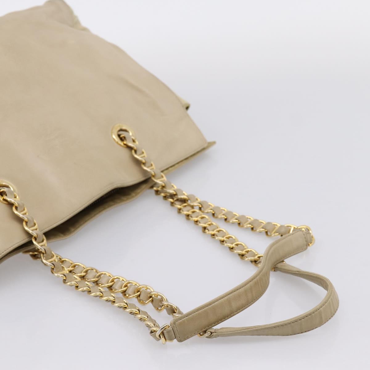 PRADA Chain Tote Bag Leather Beige Gold Auth bs37400
