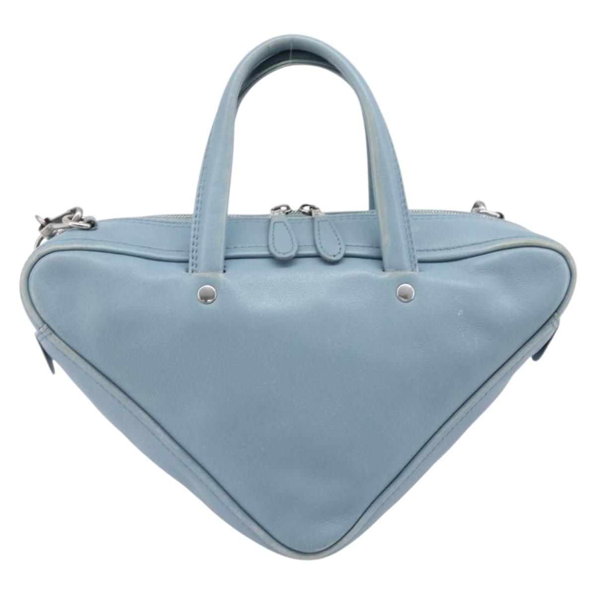 BALENCIAGA Triangle Duffel Bag Leather 2way Light Blue 531048 Auth bs37406
