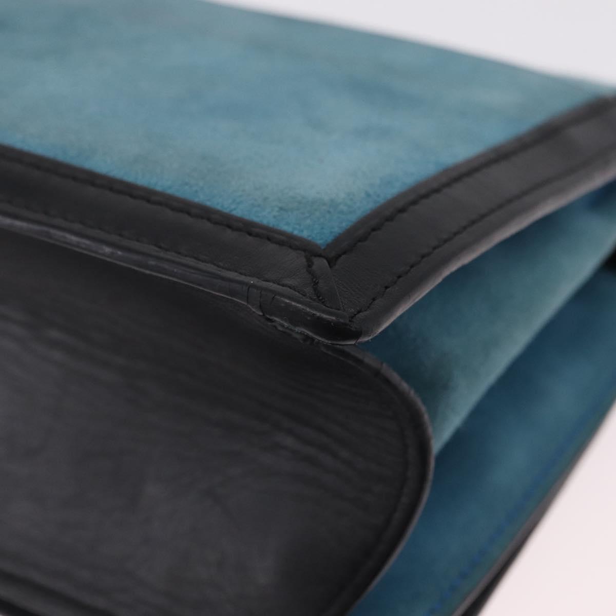 LOEWE Barcelona Shoulder Bag Suede Blue Silver Auth bs37409A
