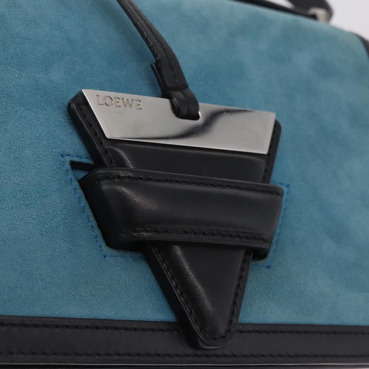 LOEWE Barcelona Shoulder Bag Suede Blue Silver Auth bs37409A