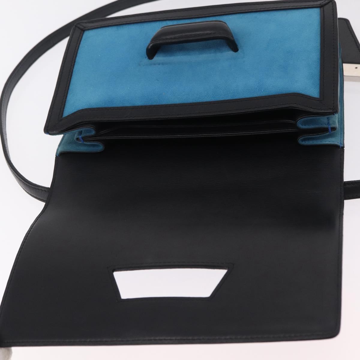 LOEWE Barcelona Shoulder Bag Suede Blue Silver Auth bs37409A