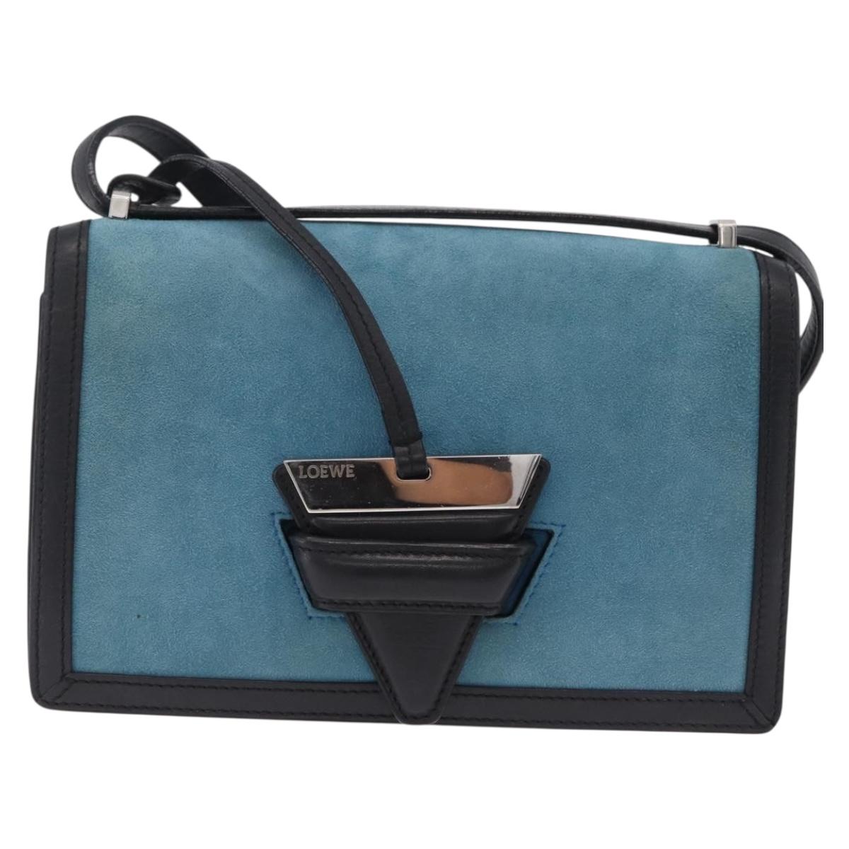 LOEWE Barcelona Shoulder Bag Suede Blue Silver Auth bs37409A