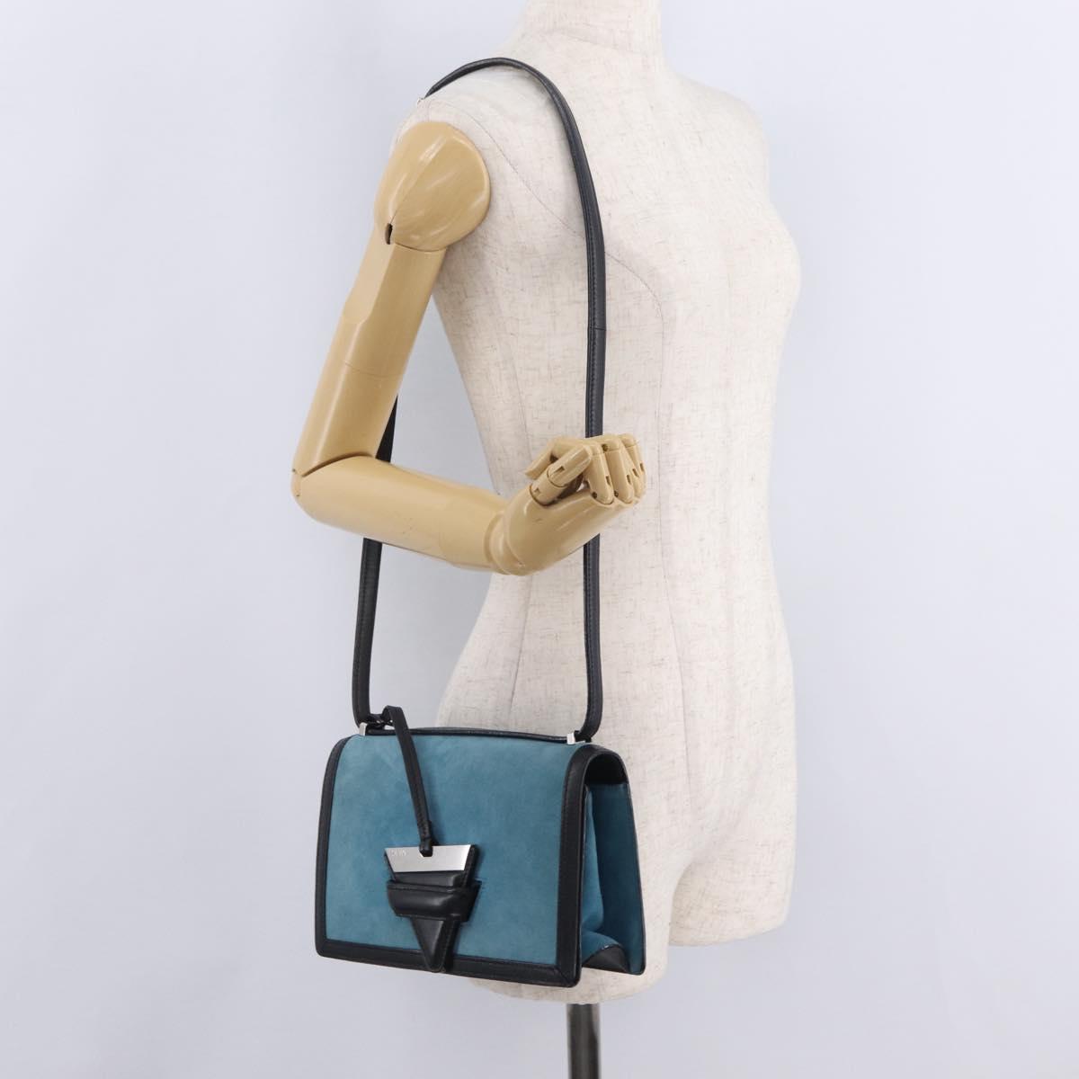 LOEWE Barcelona Shoulder Bag Suede Blue Silver Auth bs37409A