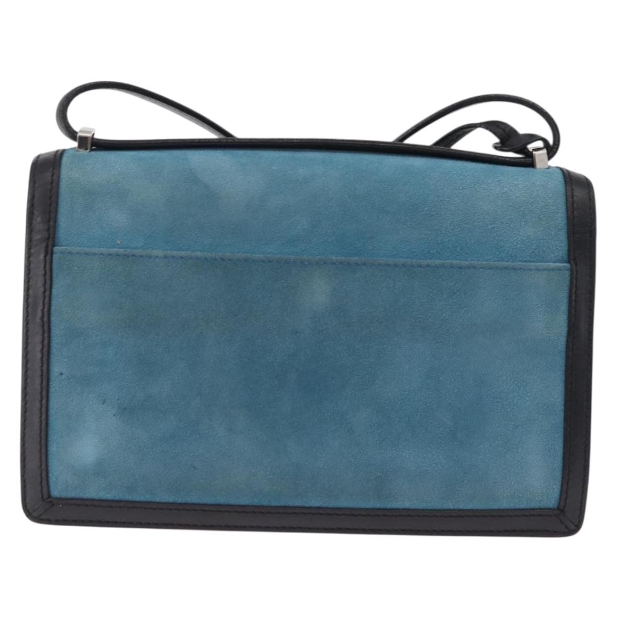 LOEWE Barcelona Shoulder Bag Suede Blue Silver Auth bs37409A