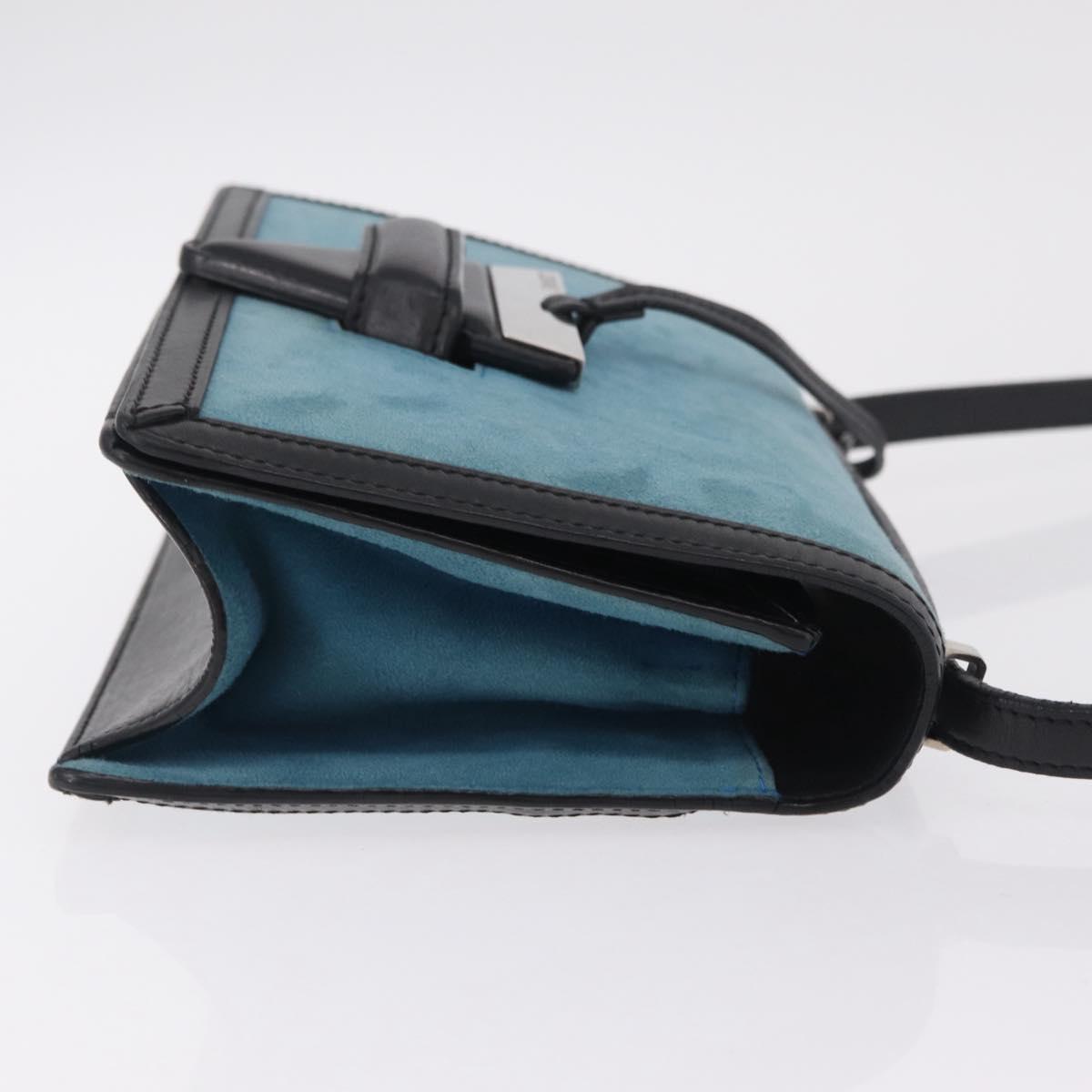 LOEWE Barcelona Shoulder Bag Suede Blue Silver Auth bs37409A