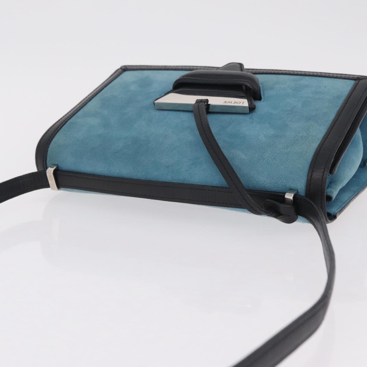LOEWE Barcelona Shoulder Bag Suede Blue Silver Auth bs37409A