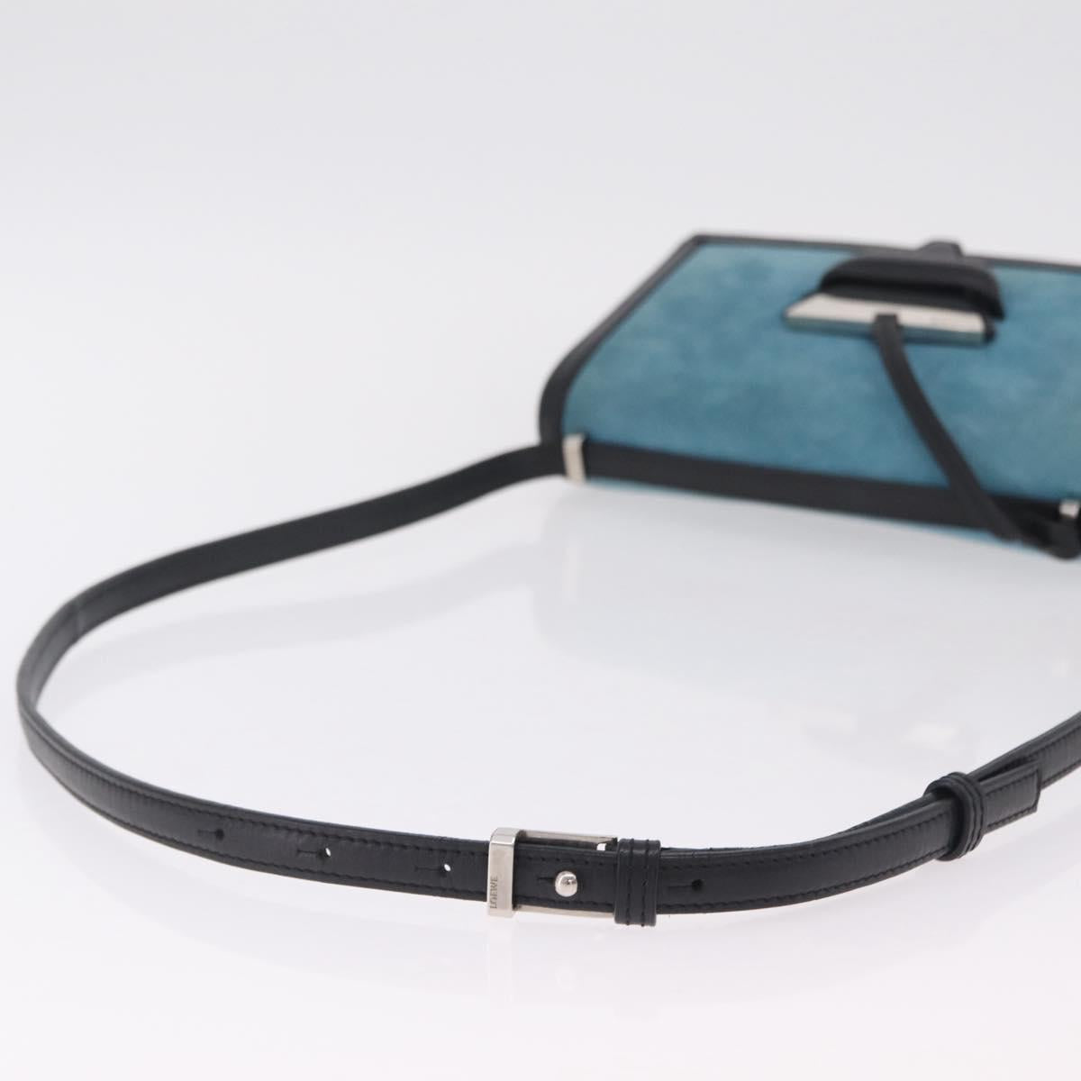 LOEWE Barcelona Shoulder Bag Suede Blue Silver Auth bs37409A