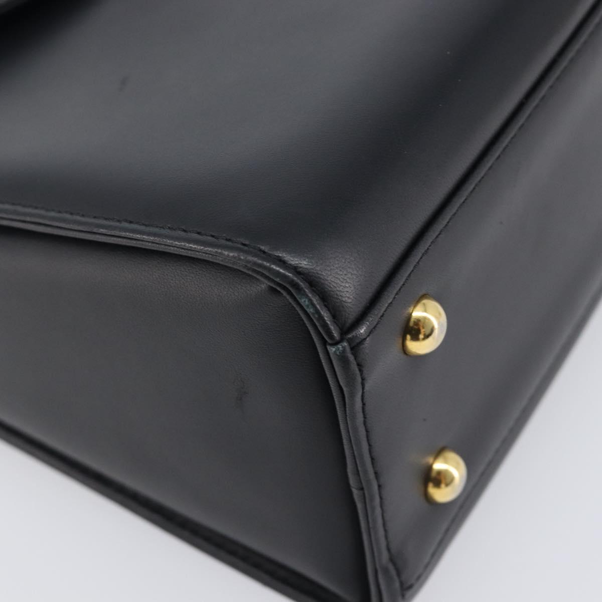 VALENTINO Hand Bag Leather Black Gold Auth bs37410A