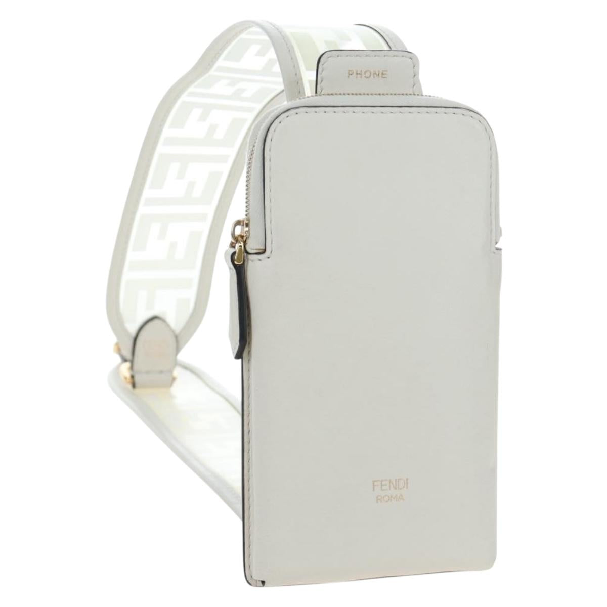 FENDI Strap You Shoulder Strap Leather 37"" White Gold Auth bs37411