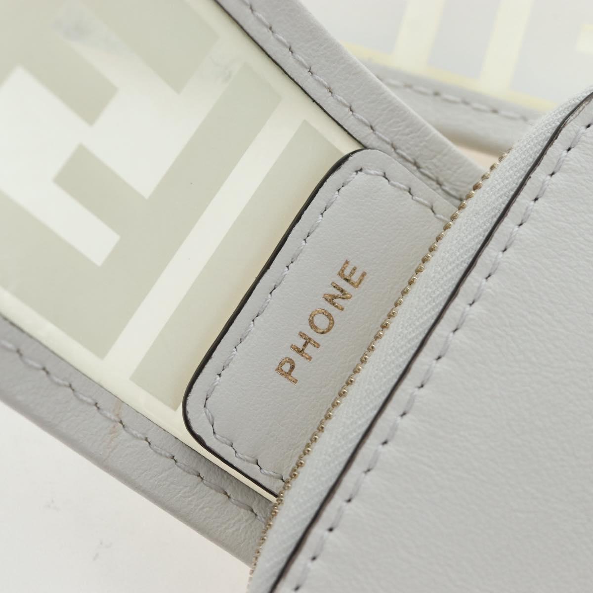 FENDI Strap You Shoulder Strap Leather 37"" White Gold Auth bs37411
