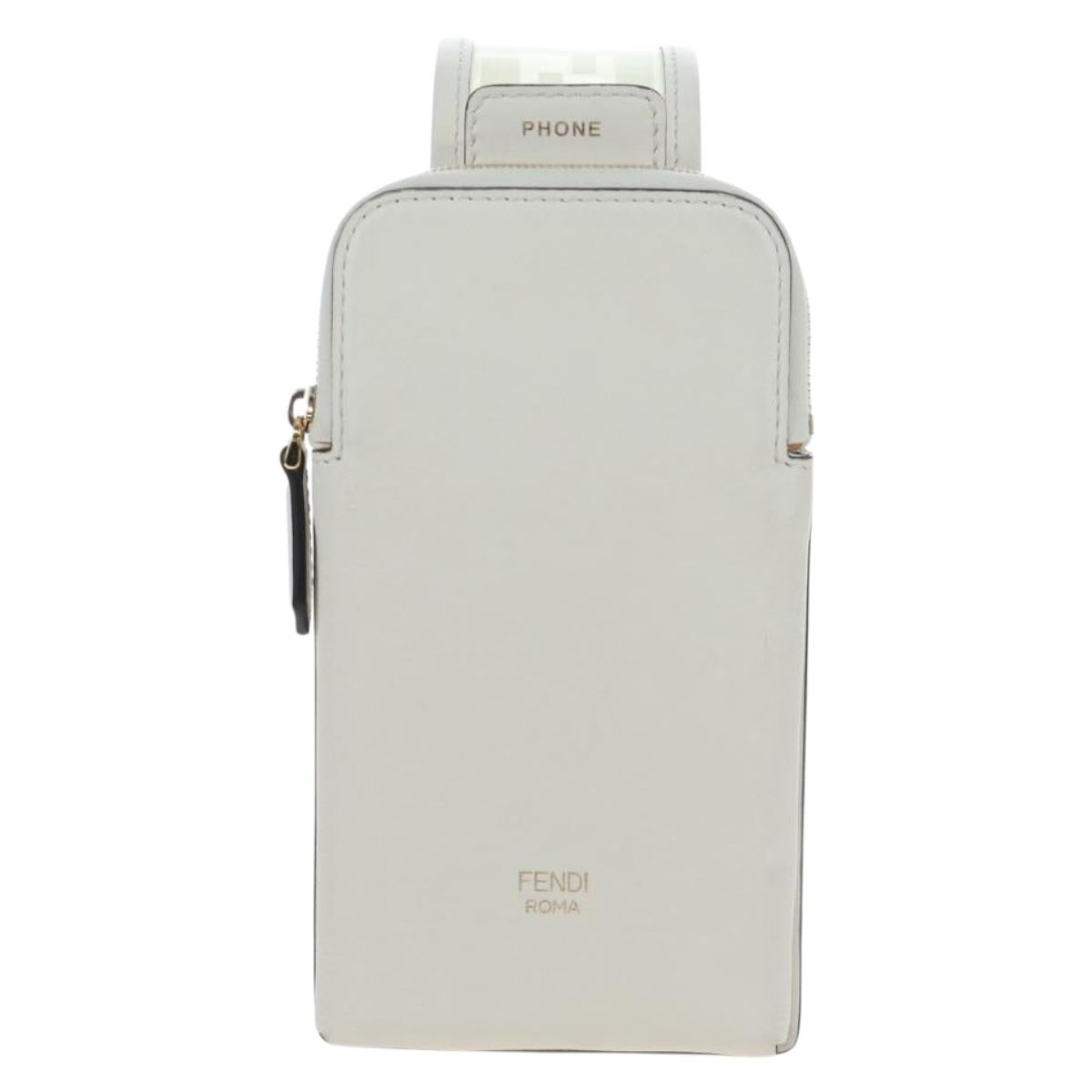 FENDI Strap You Shoulder Strap Leather 37"" White Gold Auth bs37411