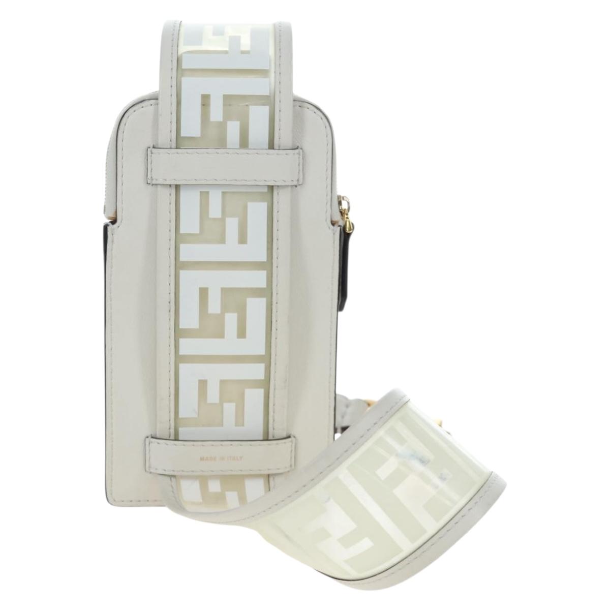 FENDI Strap You Shoulder Strap Leather 37"" White Gold Auth bs37411