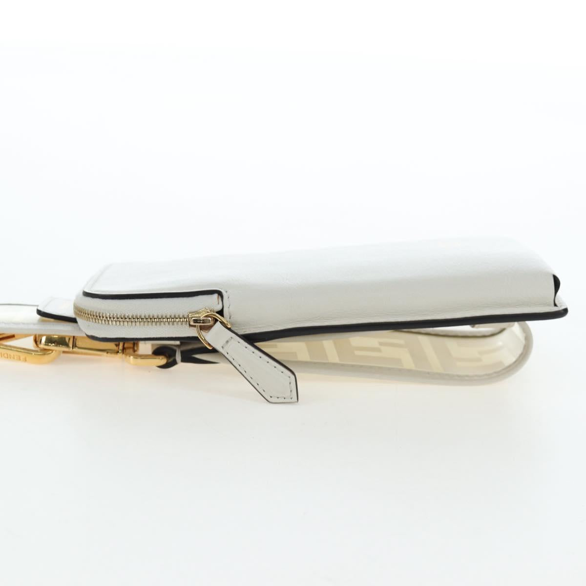 FENDI Strap You Shoulder Strap Leather 37"" White Gold Auth bs37411
