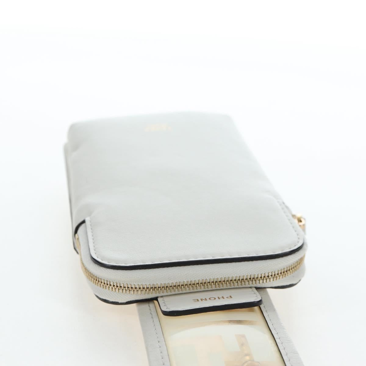 FENDI Strap You Shoulder Strap Leather 37"" White Gold Auth bs37411