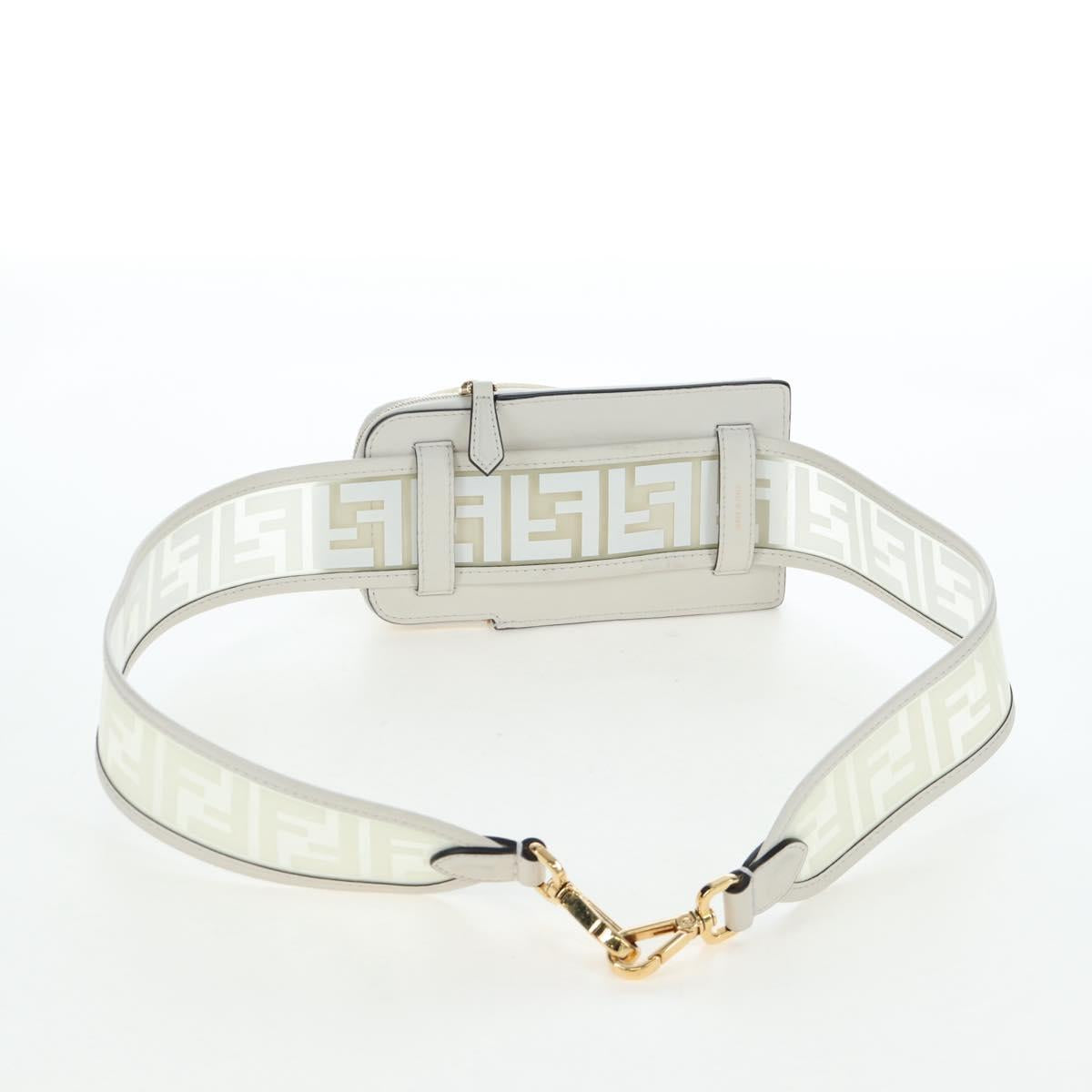 FENDI Strap You Shoulder Strap Leather 37"" White Gold Auth bs37411