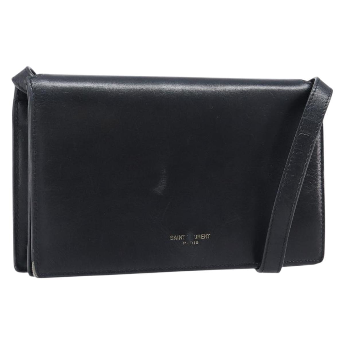 SAINT LAURENT Shoulder Bag Leather Black Gold Auth bs37414