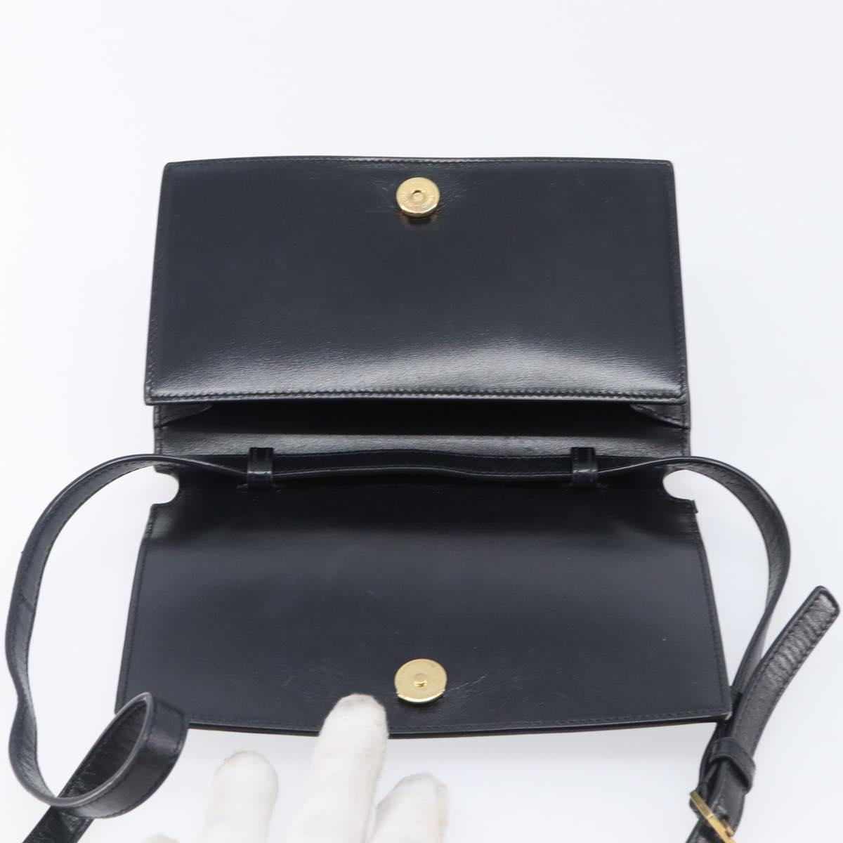 SAINT LAURENT Shoulder Bag Leather Black Gold Auth bs37414
