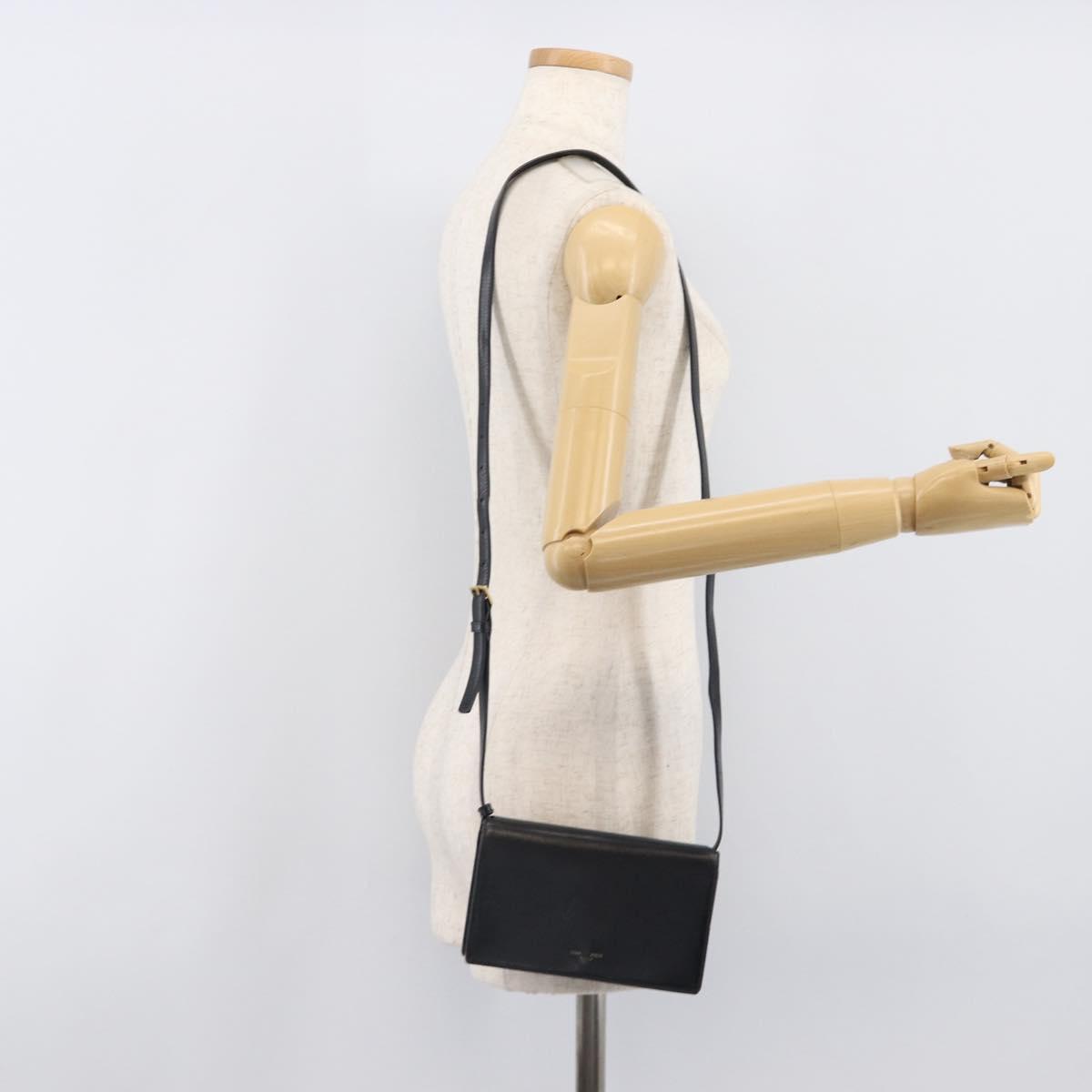 SAINT LAURENT Shoulder Bag Leather Black Gold Auth bs37414