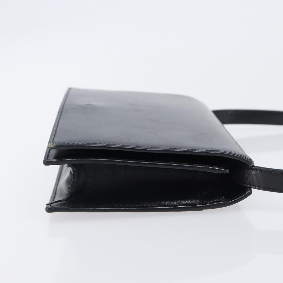 SAINT LAURENT Shoulder Bag Leather Black Gold Auth bs37414