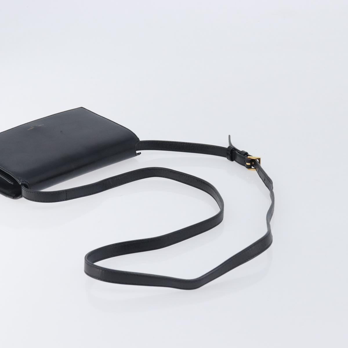SAINT LAURENT Shoulder Bag Leather Black Gold Auth bs37414