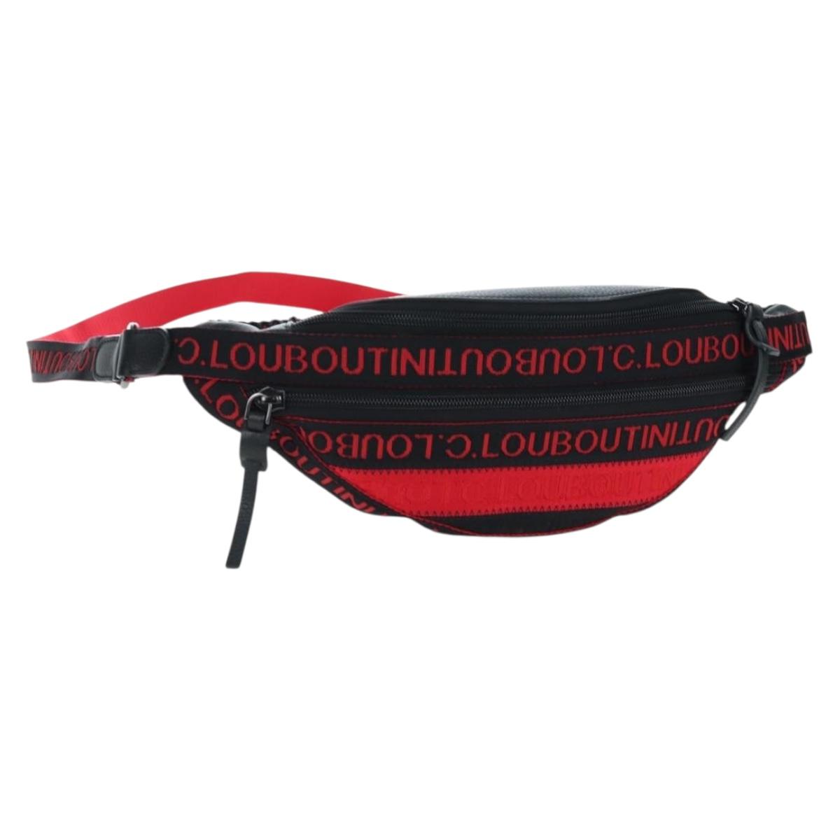 Christian Louboutin Waist Bag Canvas Black Silver Auth bs37415A