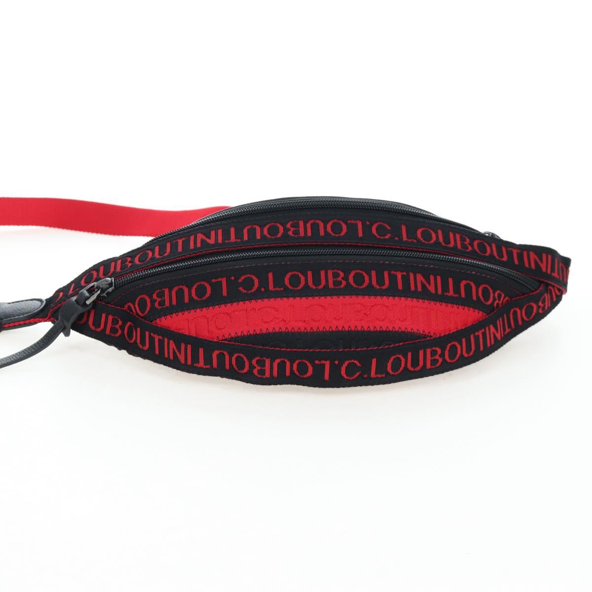 Christian Louboutin Waist Bag Canvas Black Silver Auth bs37415A