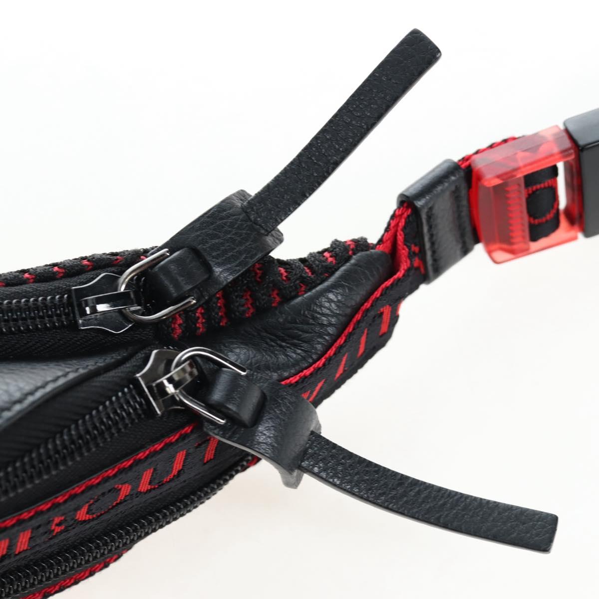 Christian Louboutin Waist Bag Canvas Black Silver Auth bs37415A