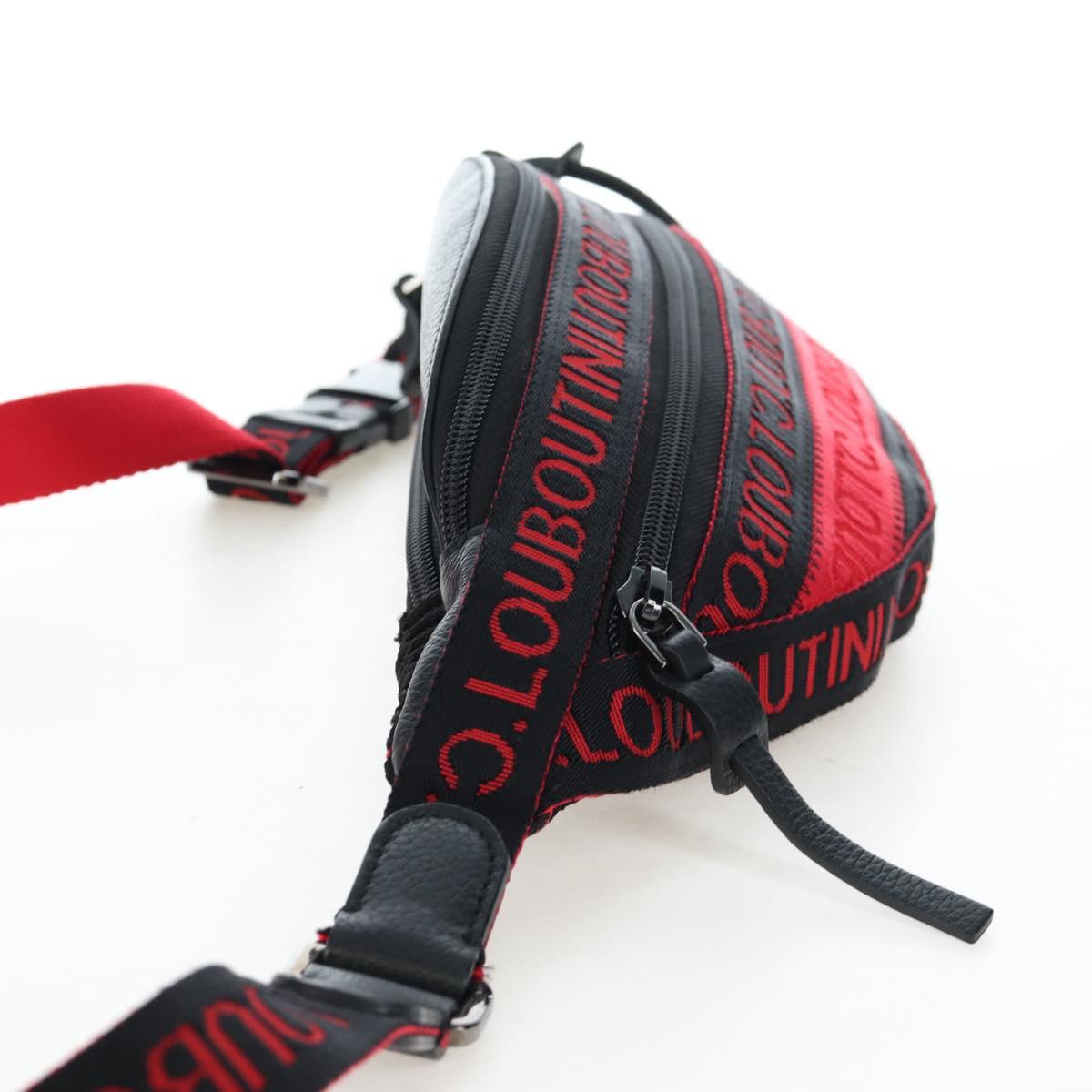 Christian Louboutin Waist Bag Canvas Black Silver Auth bs37415A