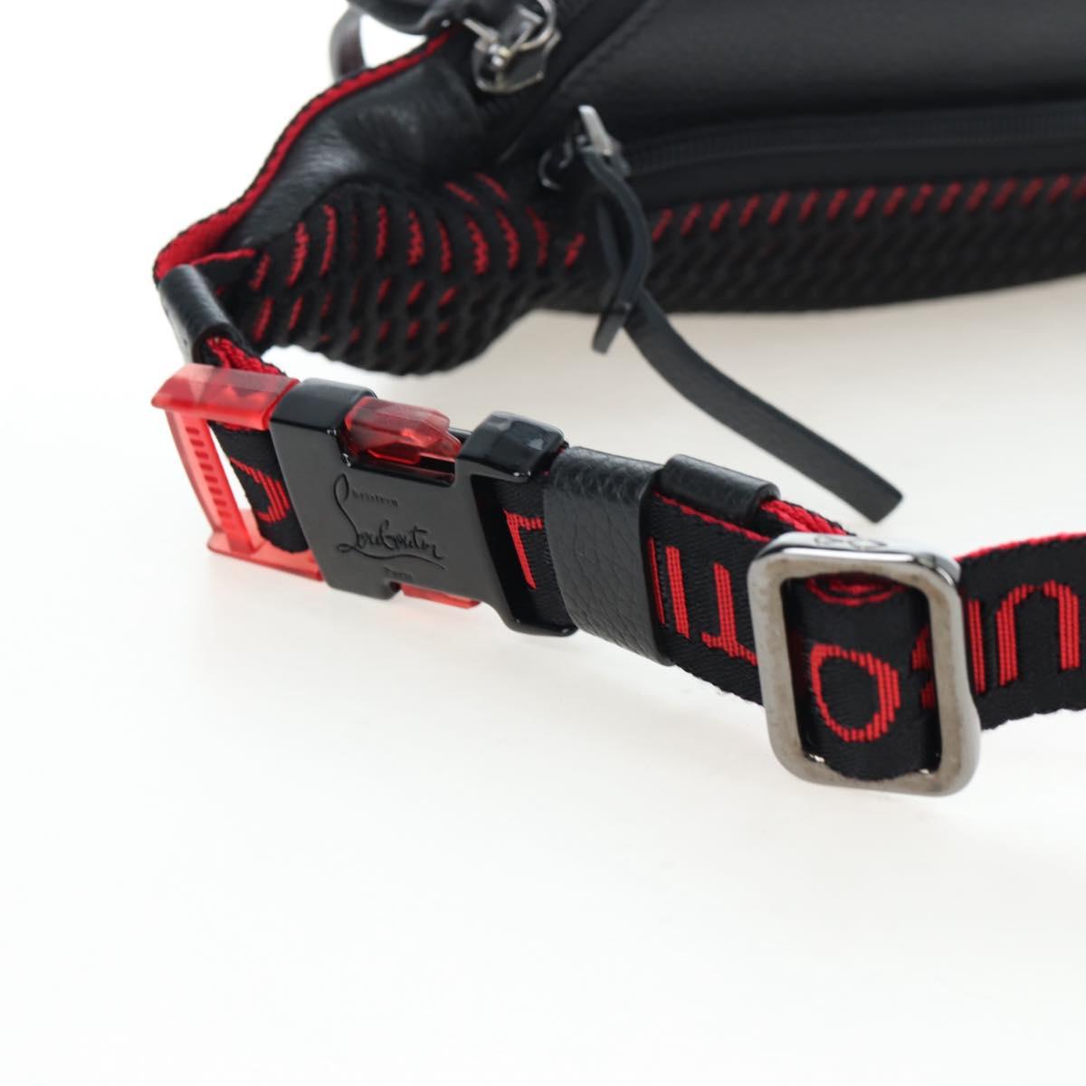 Christian Louboutin Waist Bag Canvas Black Silver Auth bs37415A