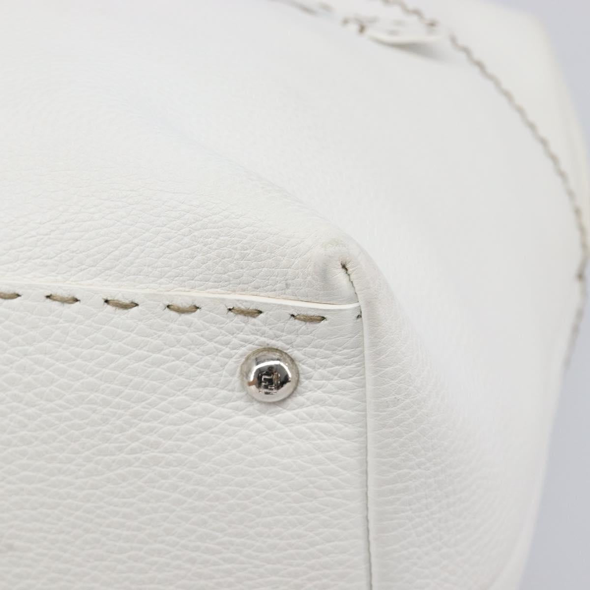 FENDI Celeria Tote Bag Leather White Silver Auth bs37416V