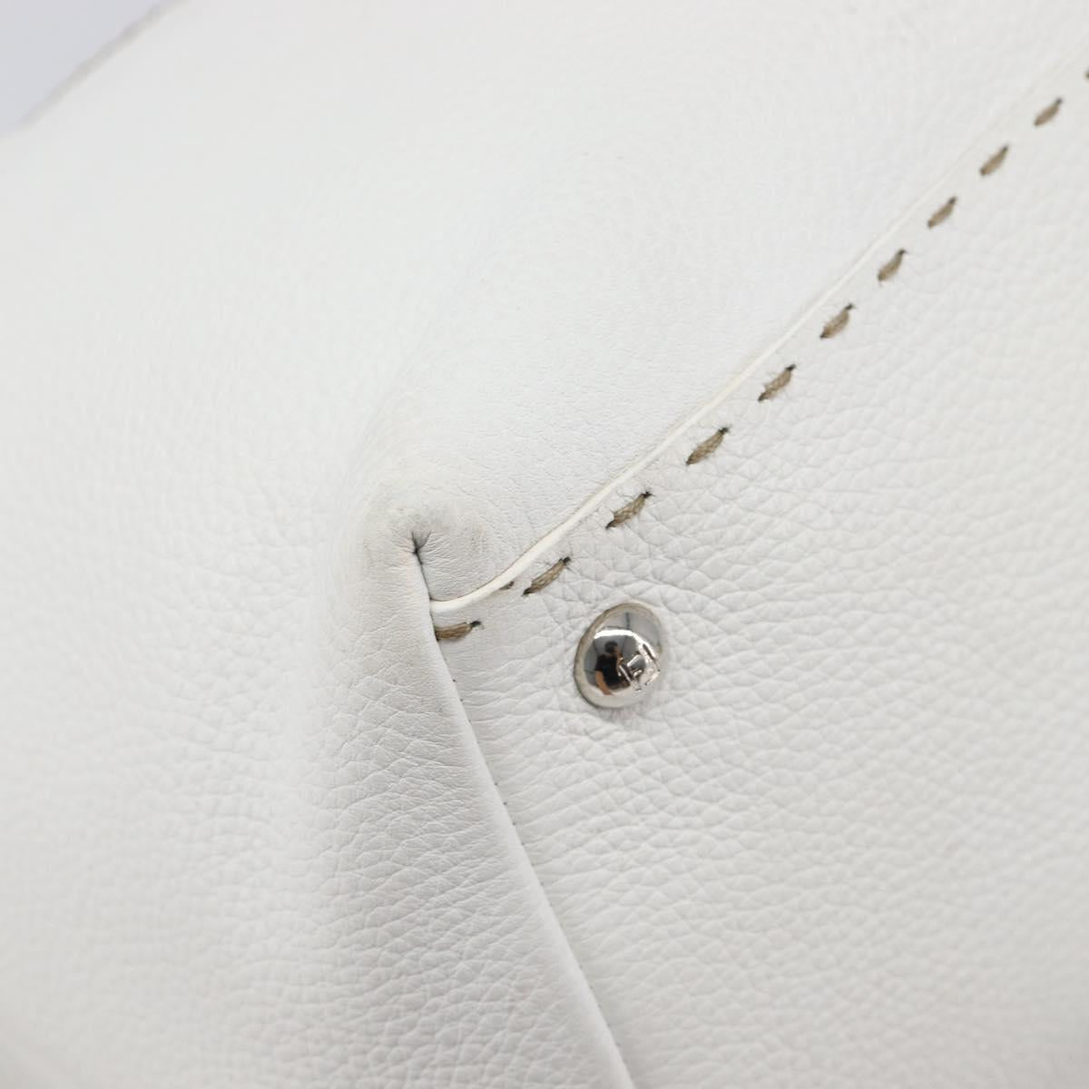 FENDI Celeria Tote Bag Leather White Silver Auth bs37416V