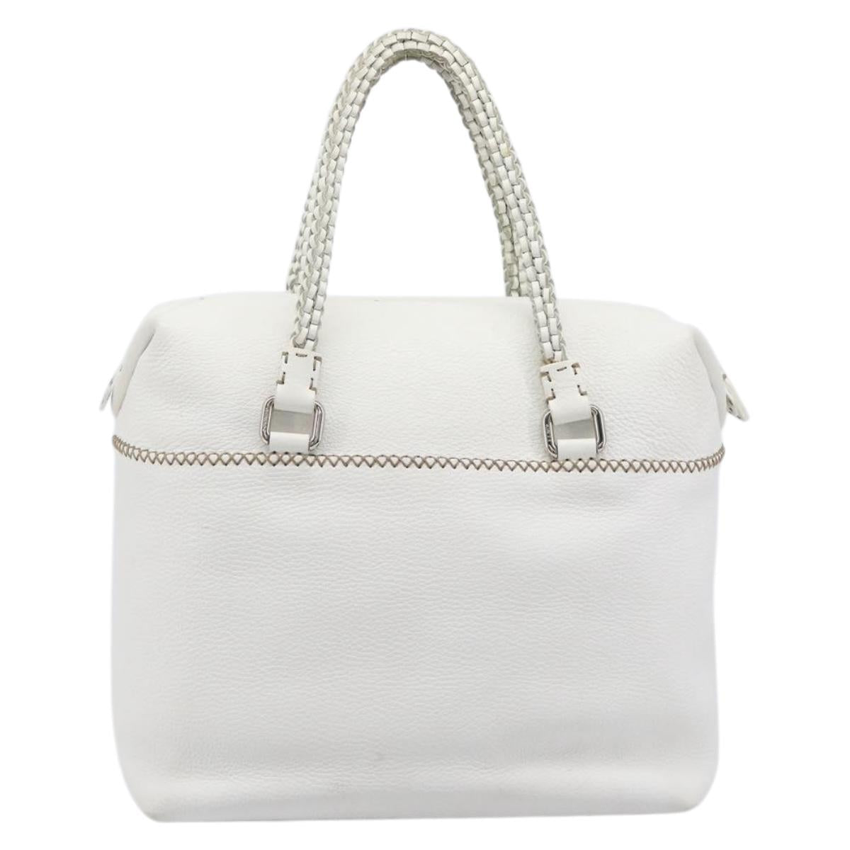 FENDI Celeria Tote Bag Leather White Silver Auth bs37416V