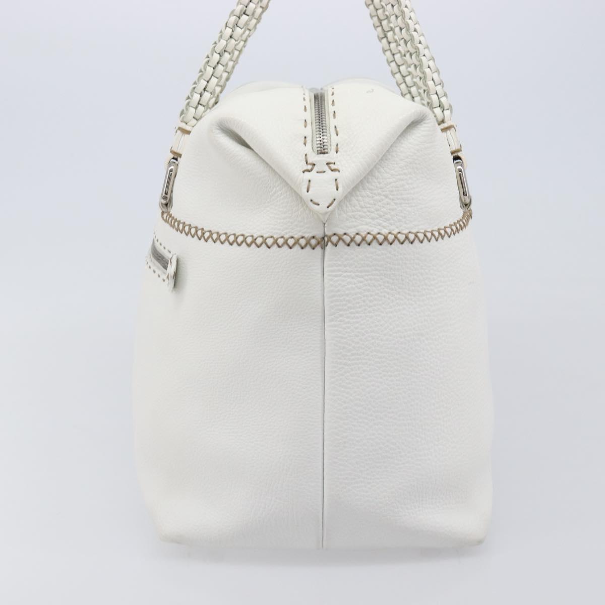 FENDI Celeria Tote Bag Leather White Silver Auth bs37416V