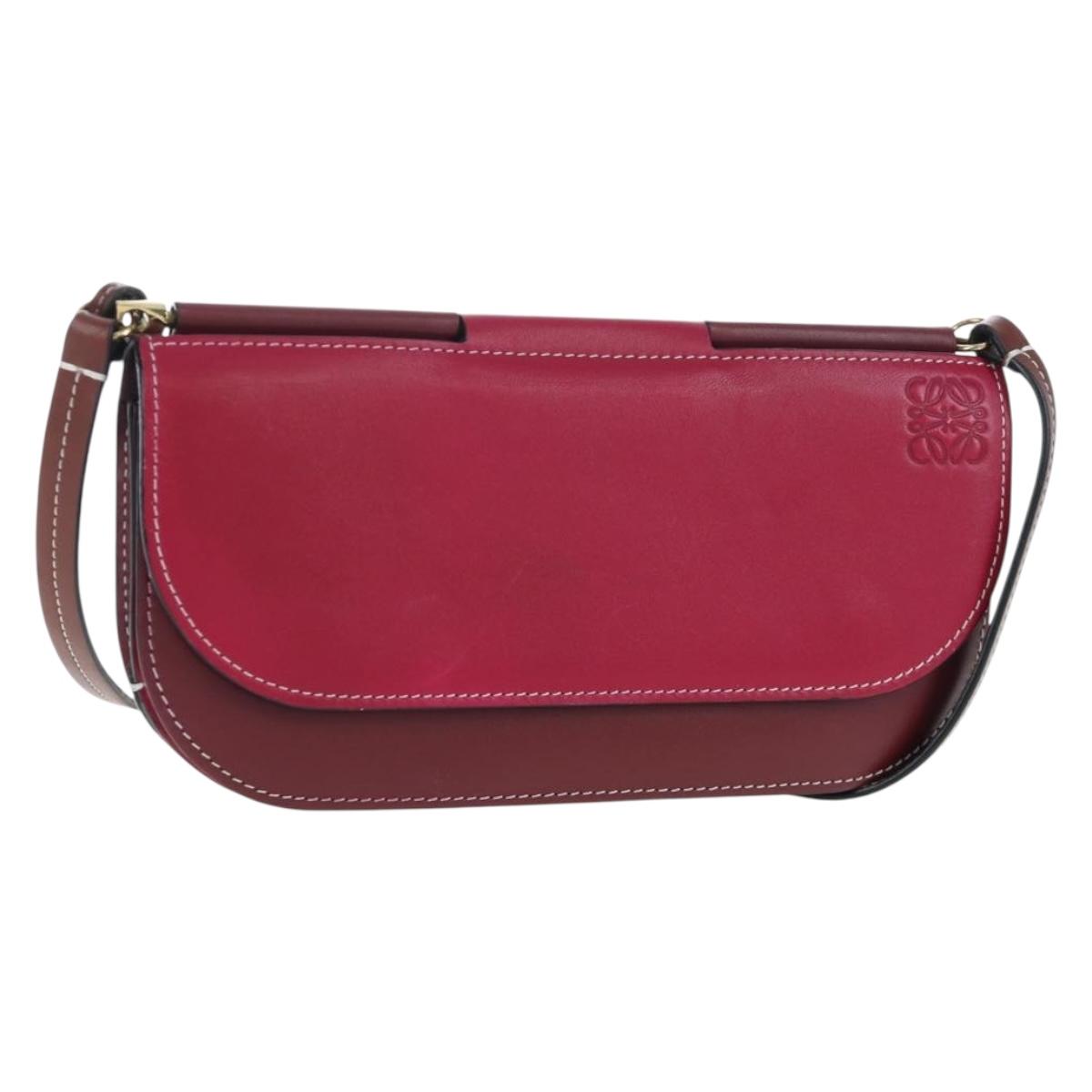 LOEWE Anagram Gate Pochette Shoulder Bag Leather Wine Red Gold Auth bs37417A