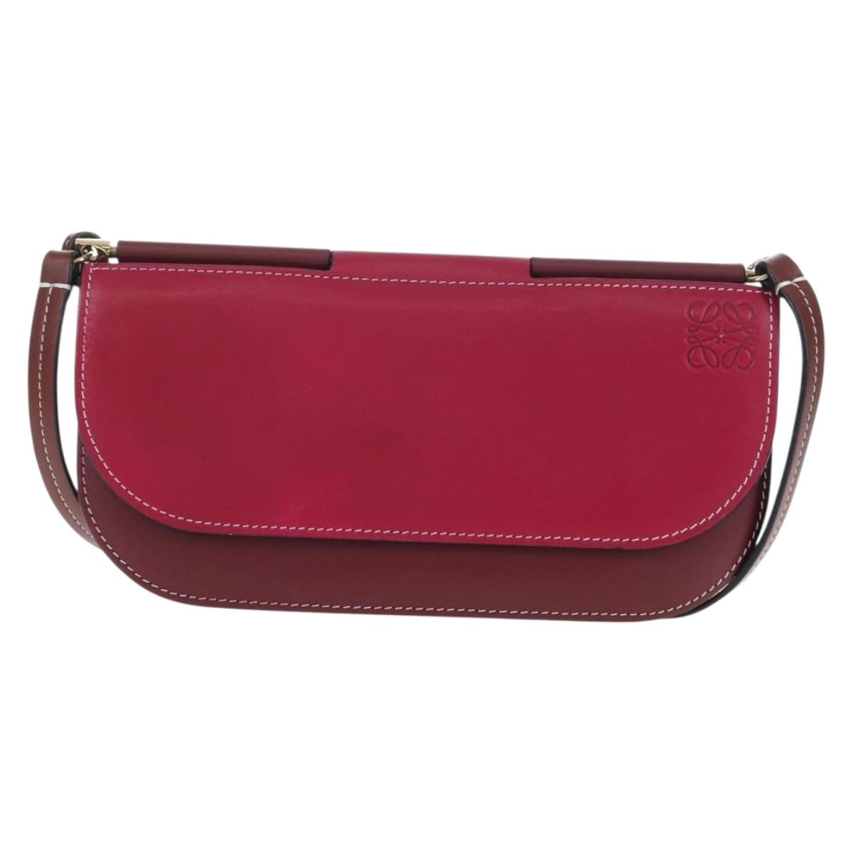 LOEWE Anagram Gate Pochette Shoulder Bag Leather Wine Red Gold Auth bs37417A