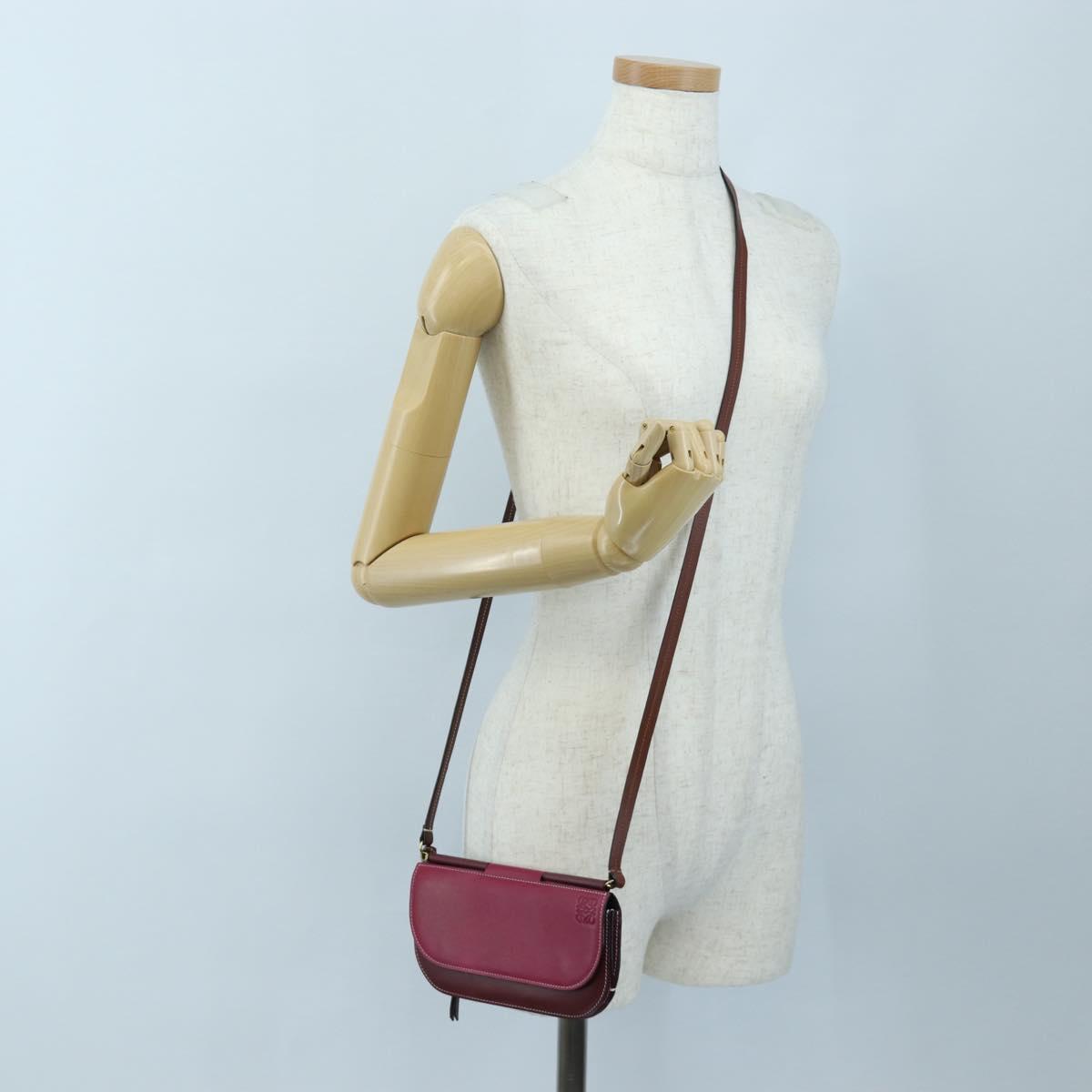 LOEWE Anagram Gate Pochette Shoulder Bag Leather Wine Red Gold Auth bs37417A