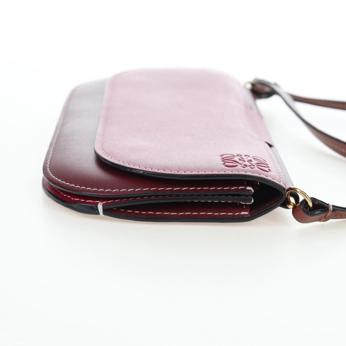 LOEWE Anagram Gate Pochette Shoulder Bag Leather Wine Red Gold Auth bs37417A