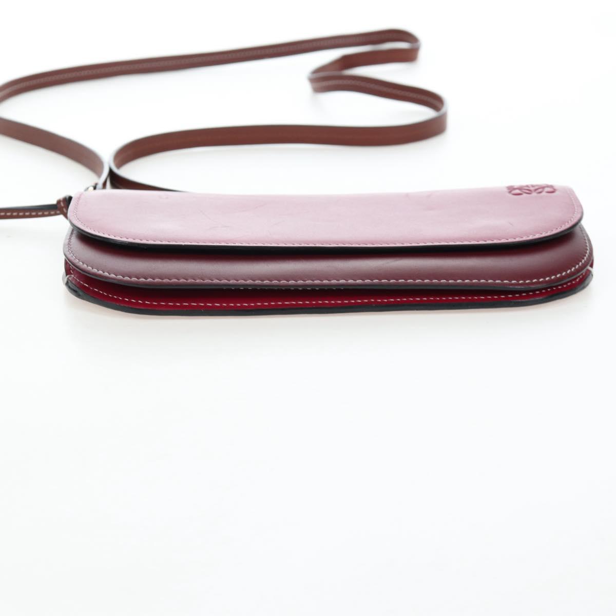 LOEWE Anagram Gate Pochette Shoulder Bag Leather Wine Red Gold Auth bs37417A