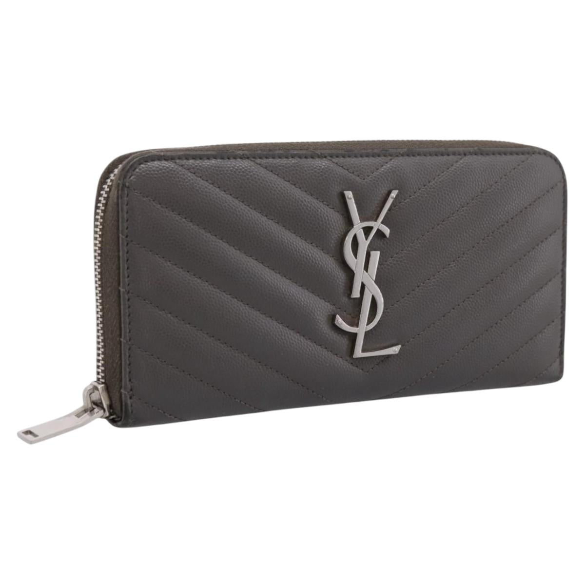 SAINT LAURENT Cassandra Long Wallet Leather Gray Silver Auth bs37418