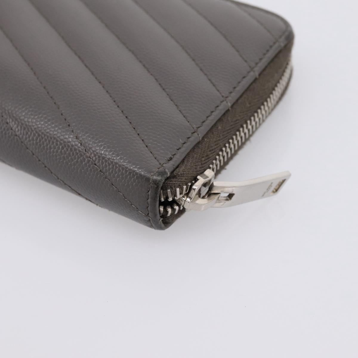 SAINT LAURENT Cassandra Long Wallet Leather Gray Silver Auth bs37418