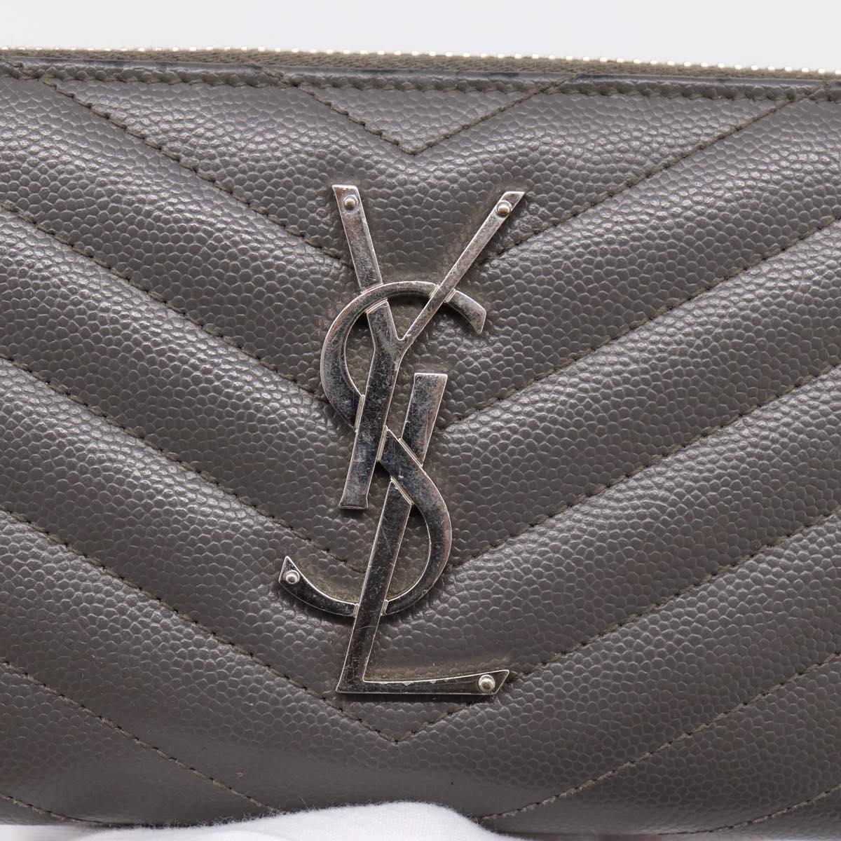 SAINT LAURENT Cassandra Long Wallet Leather Gray Silver Auth bs37418