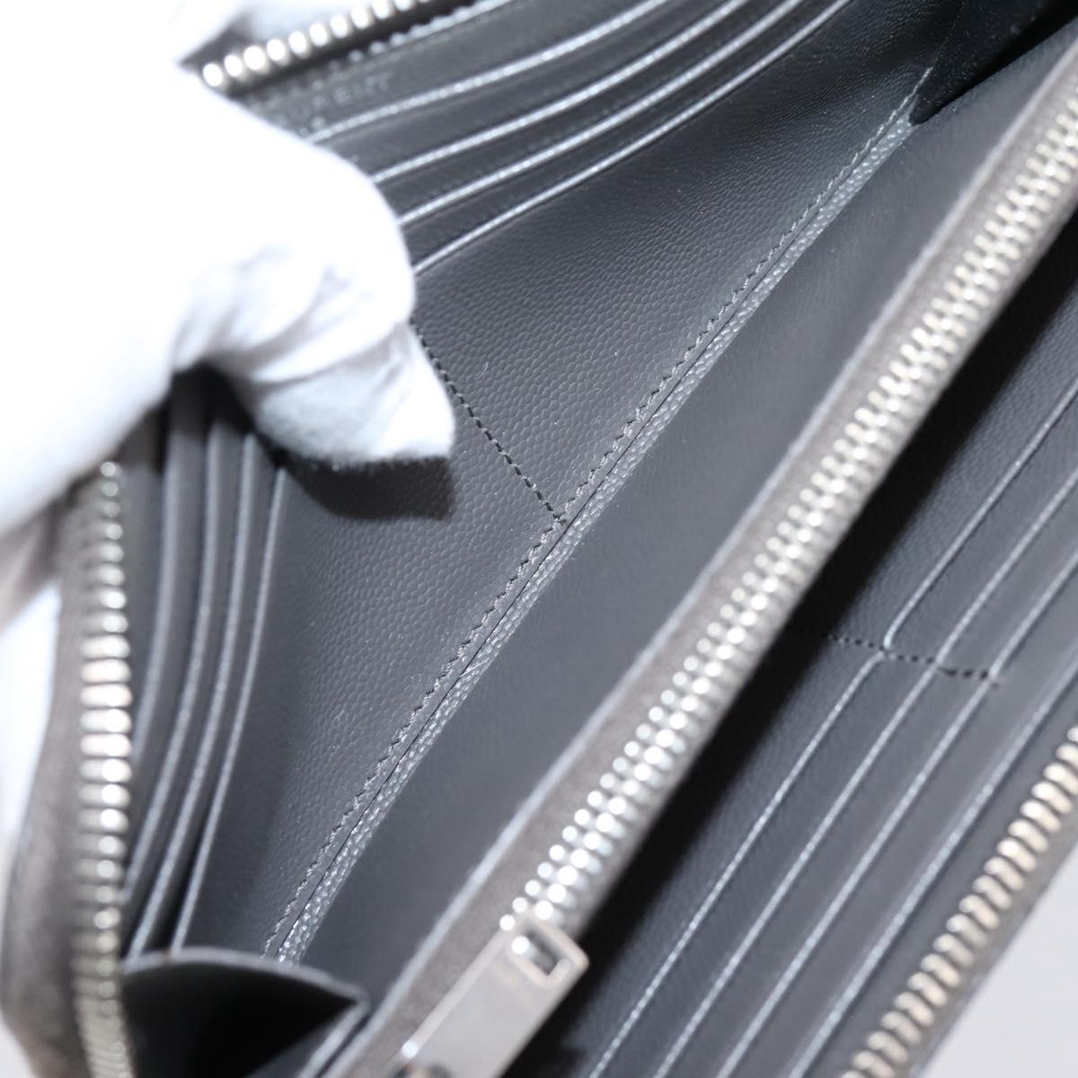 SAINT LAURENT Cassandra Long Wallet Leather Gray Silver Auth bs37418