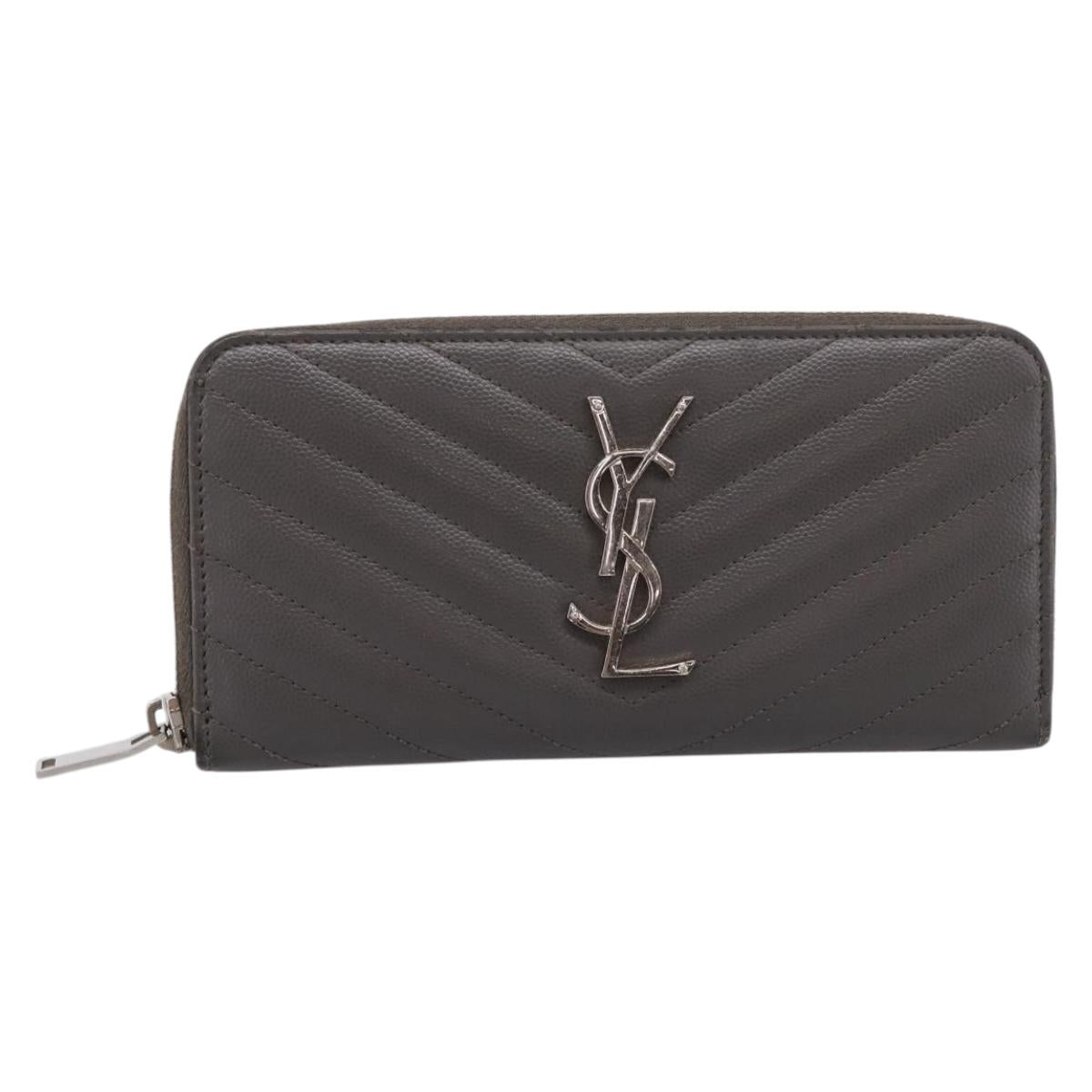 SAINT LAURENT Cassandra Long Wallet Leather Gray Silver Auth bs37418