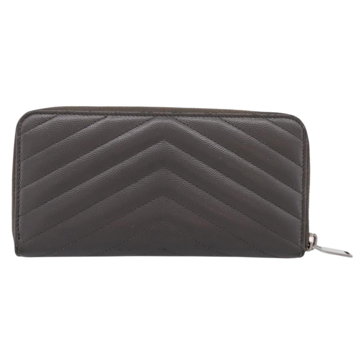 SAINT LAURENT Cassandra Long Wallet Leather Gray Silver Auth bs37418