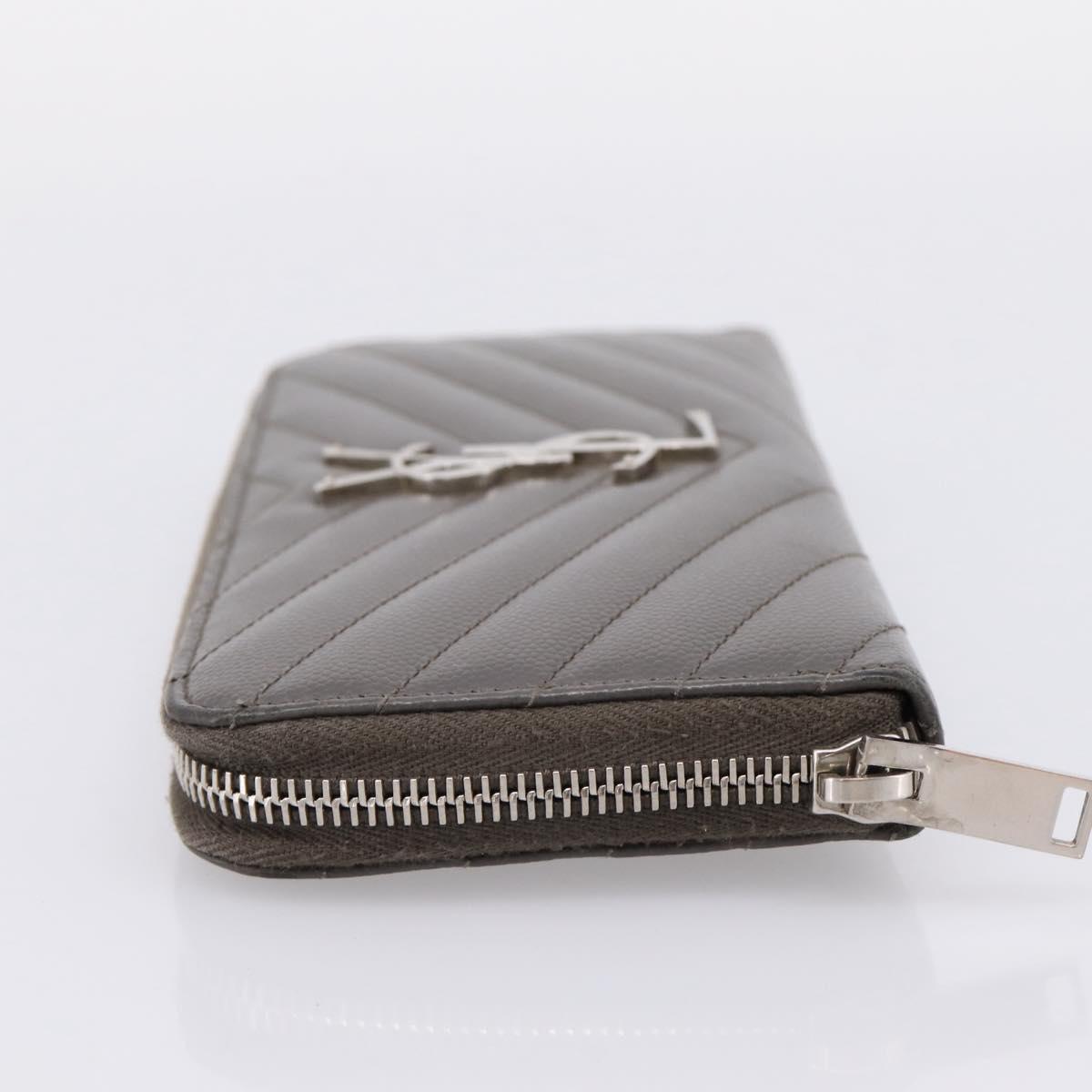SAINT LAURENT Cassandra Long Wallet Leather Gray Silver Auth bs37418